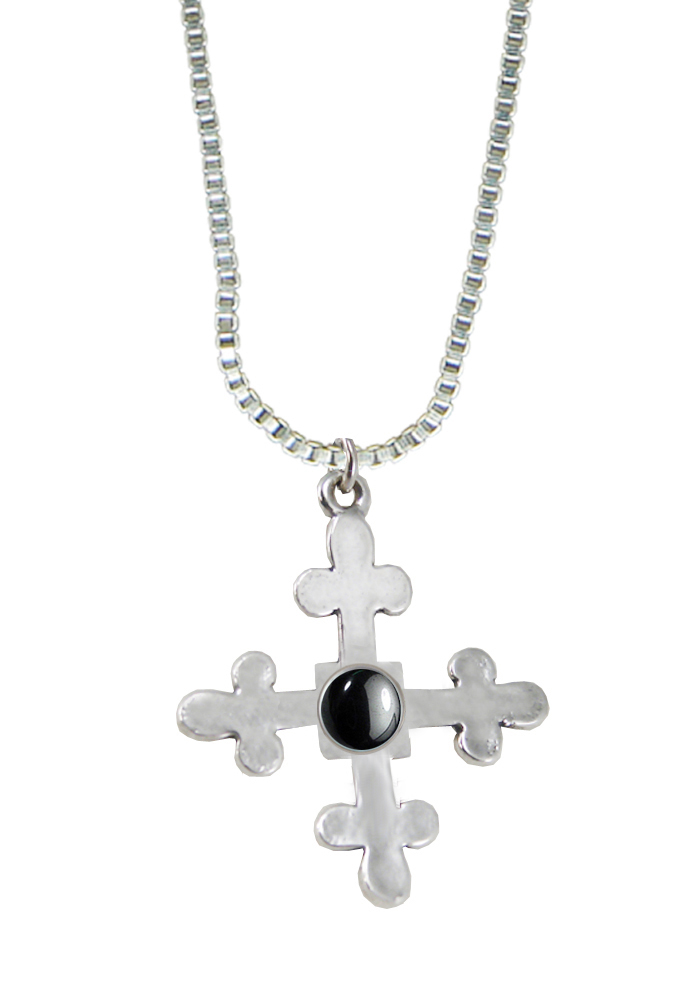 Sterling Silver Budded Cross Pendant With Hematite